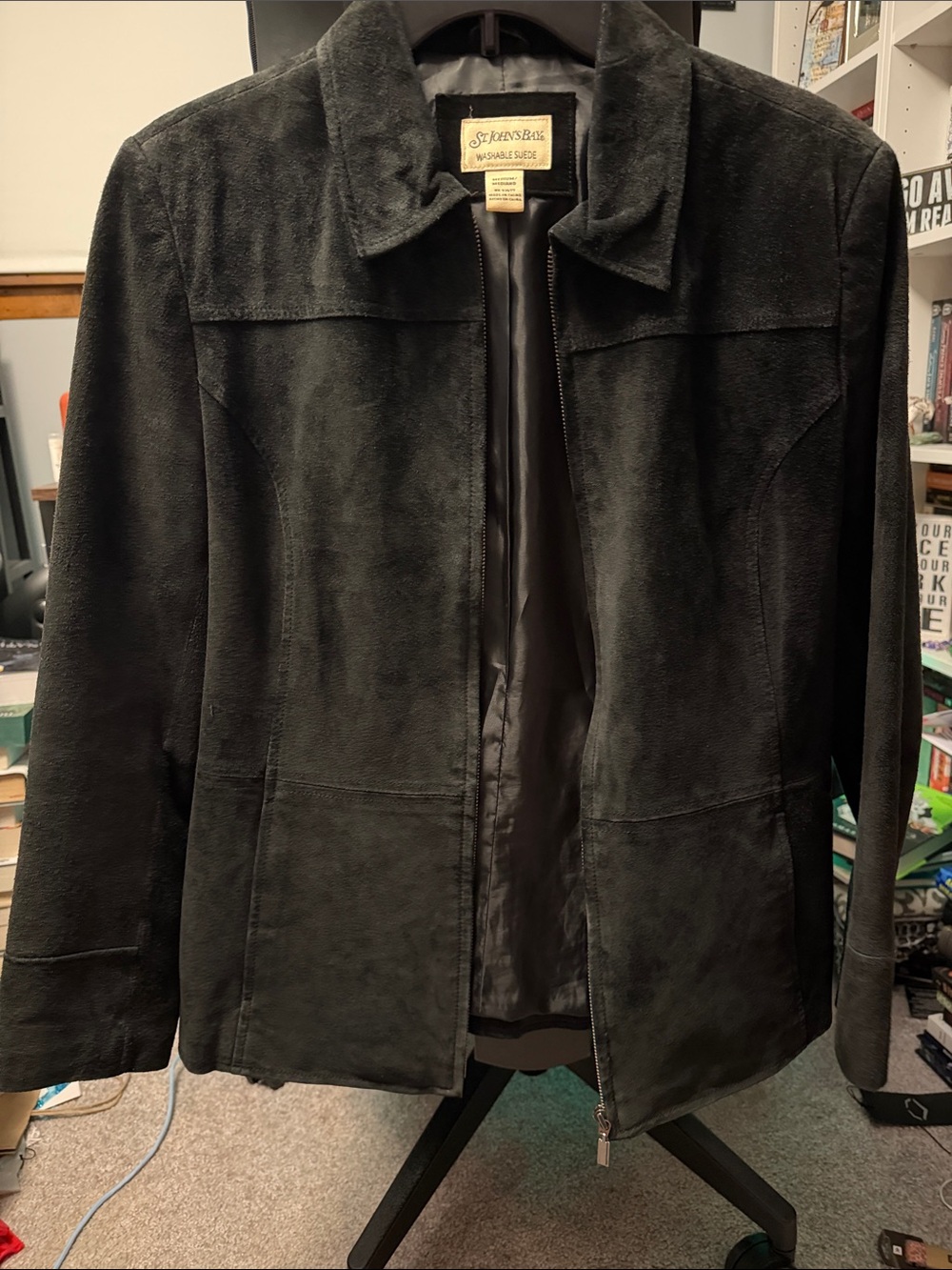 Vintage Women’s Medium St. John's Bay Black Suede Leather Jacket